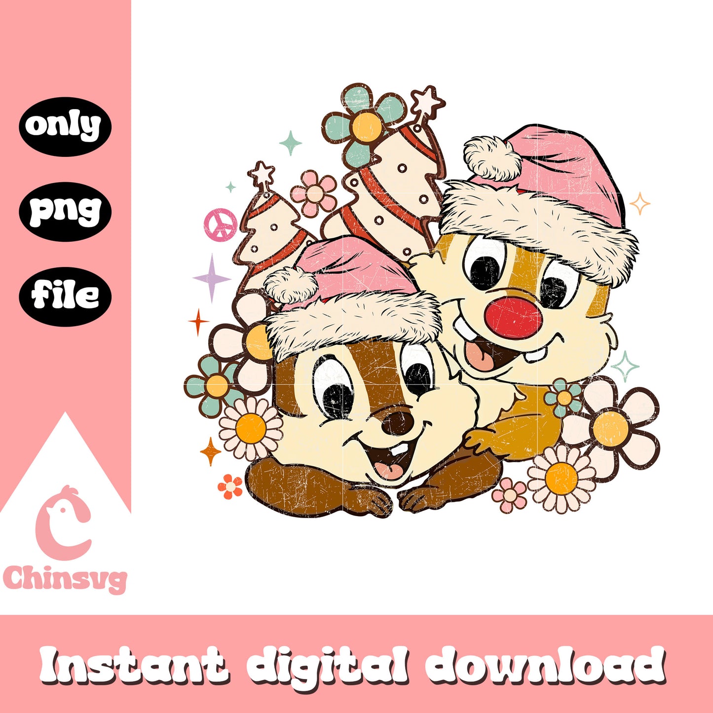 Chip and dale santa hat pink png, chip and dale png, merry christmas png