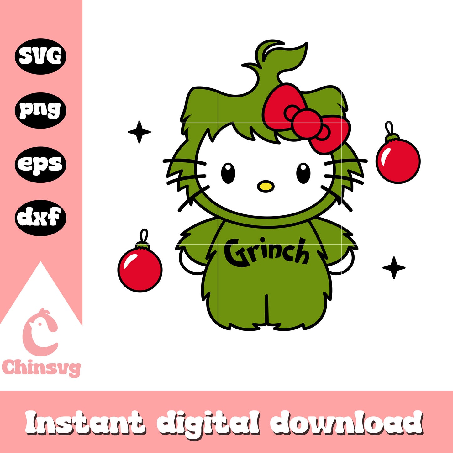 Christmas Hello kitty grinch design svg, hello kitty christmas svg