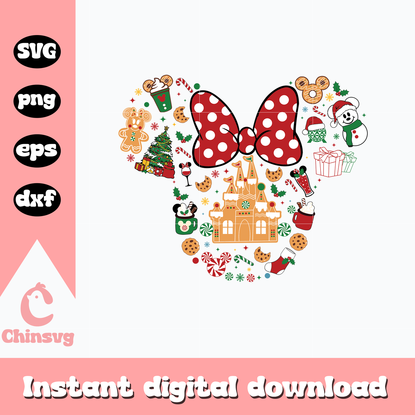 Christmas Minnie head svg, Minnie mouse christmas svg