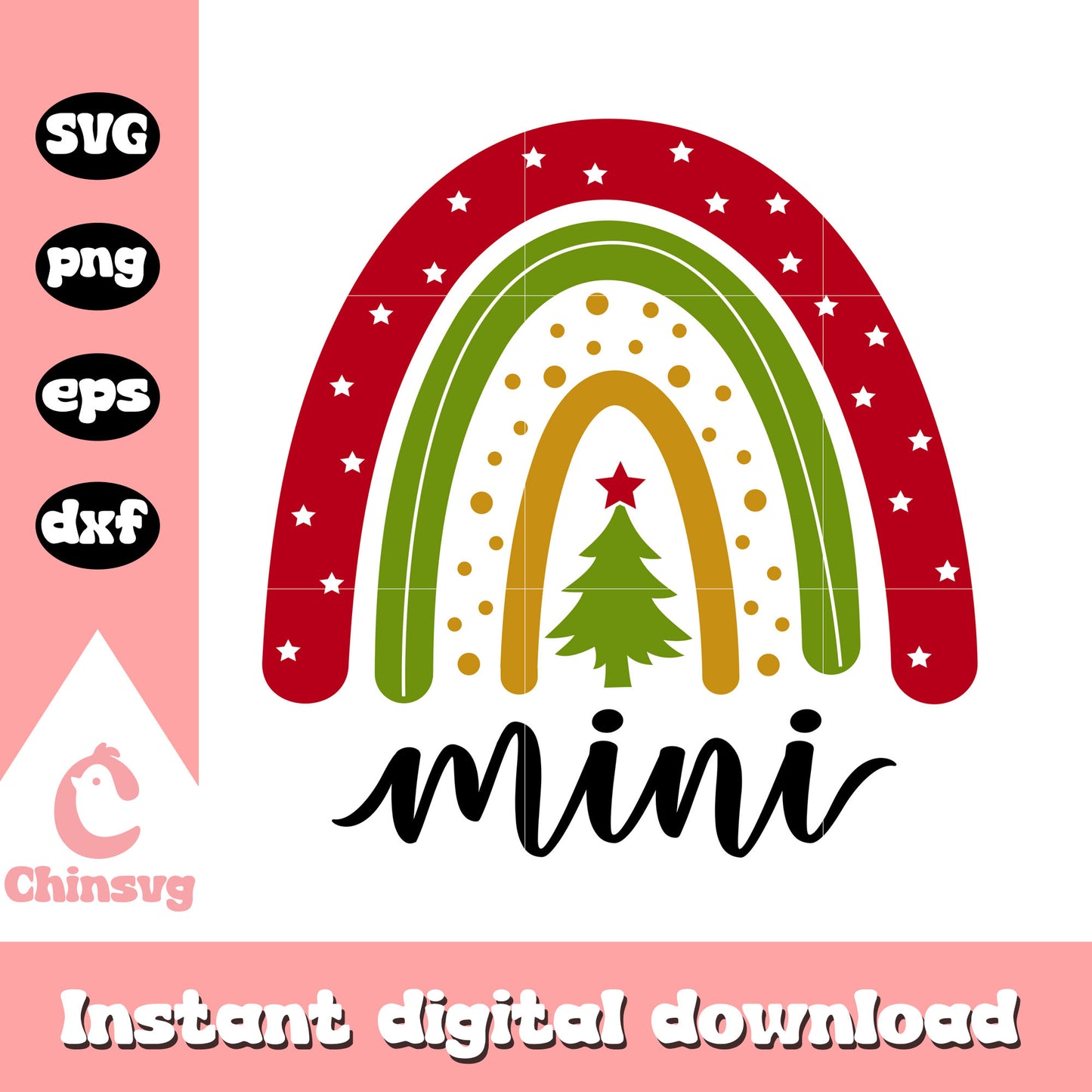 Christmas boho rainbow mini svg, merry christmas rainbow svg