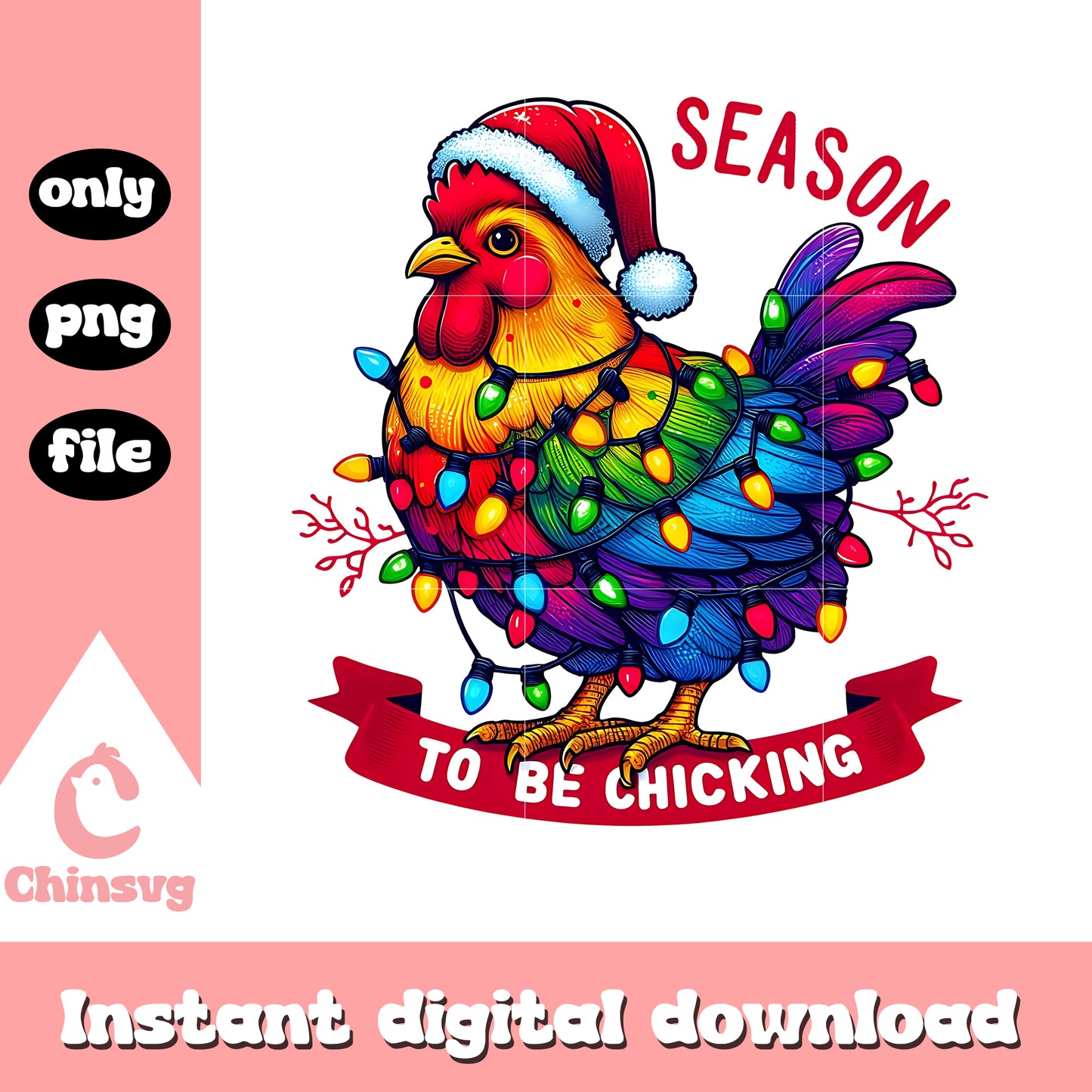 Christmas chicken lights design png, christmas chicken png
