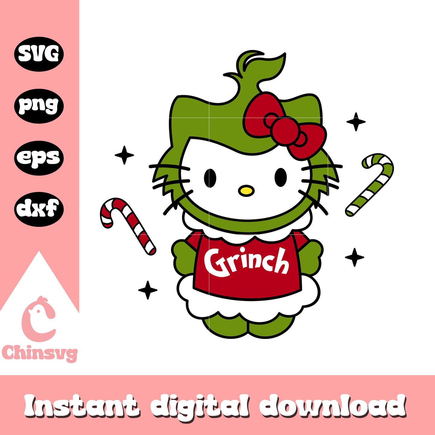 Christmas grinch hello kitty svg, hello kitty grinch svg