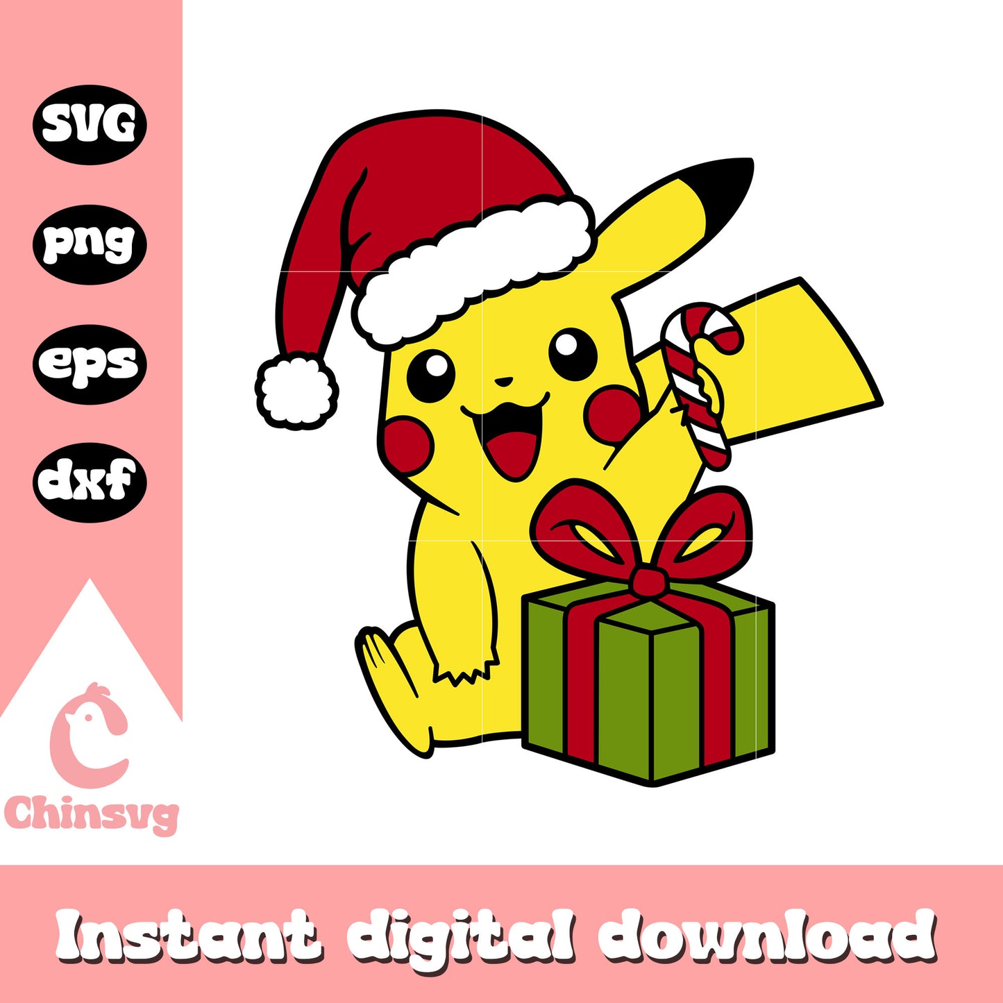 Christmas pikachu with presents svg, pikachu christmas svg