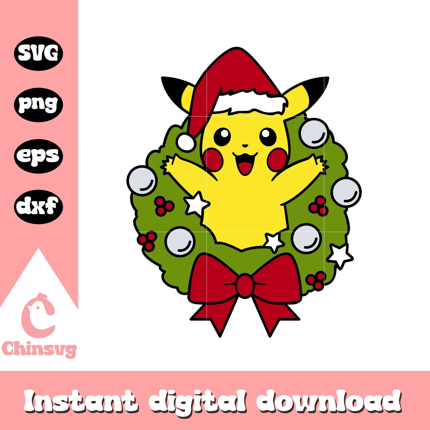 Christmas pikachu wreath svg, pikachu pokemon christmas svg
