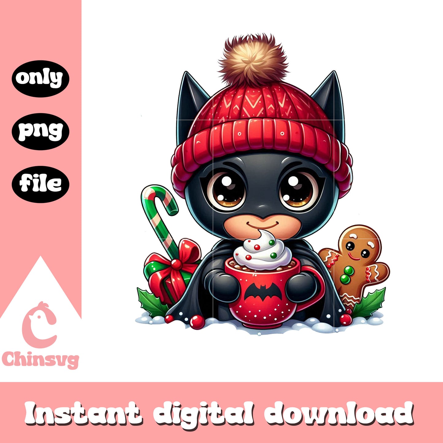 Christmas batman and hot chocolate png, christmas story cast png