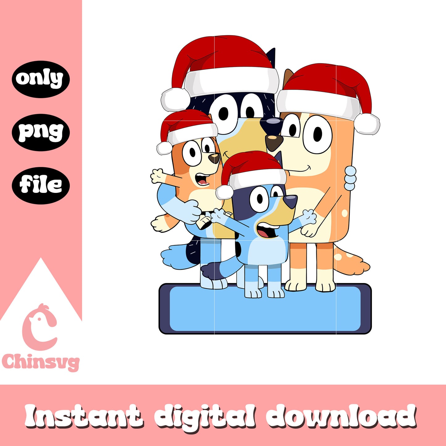 Christmas bluey family santa hat design png, bluey bingo png