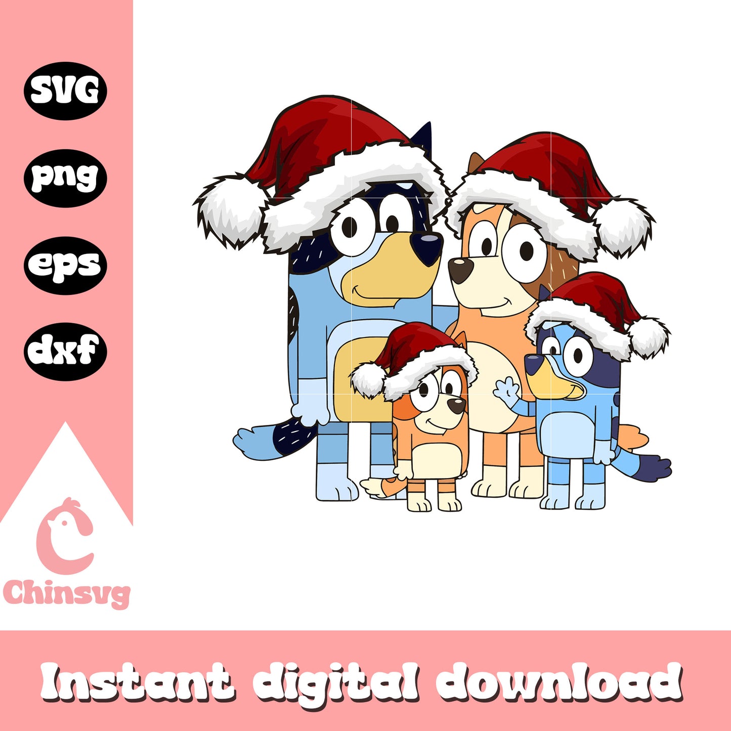 Christmas bluey family santa hat svg, blueys family svg