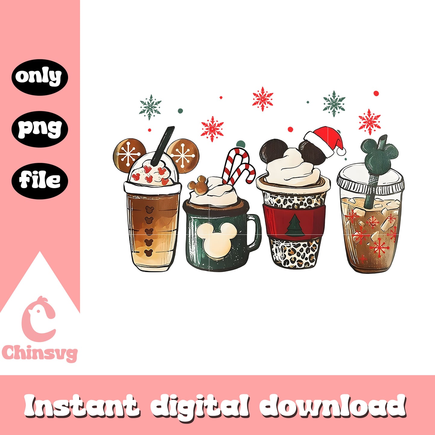 Christmas coffee cups disney design png, christmas cup png