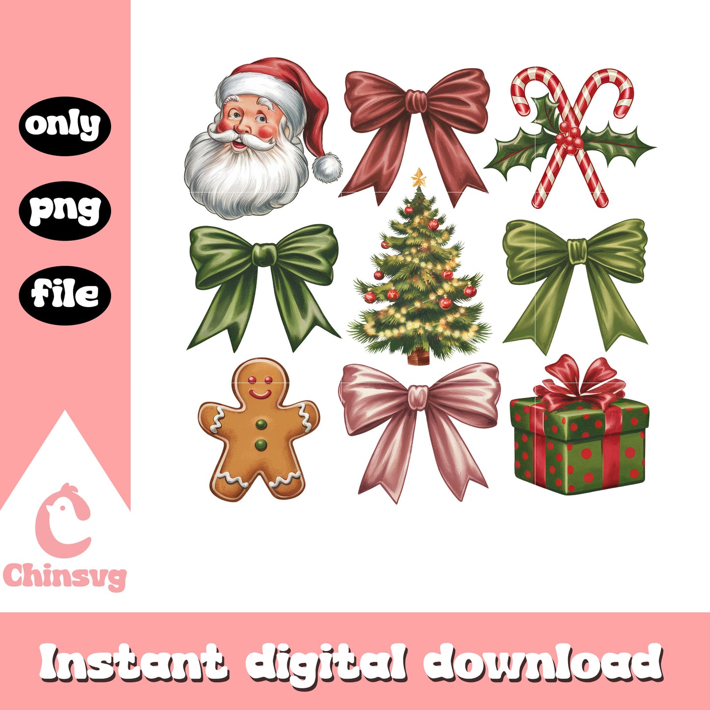 Christmas coquette bow santa design png, tie bows christmas png
