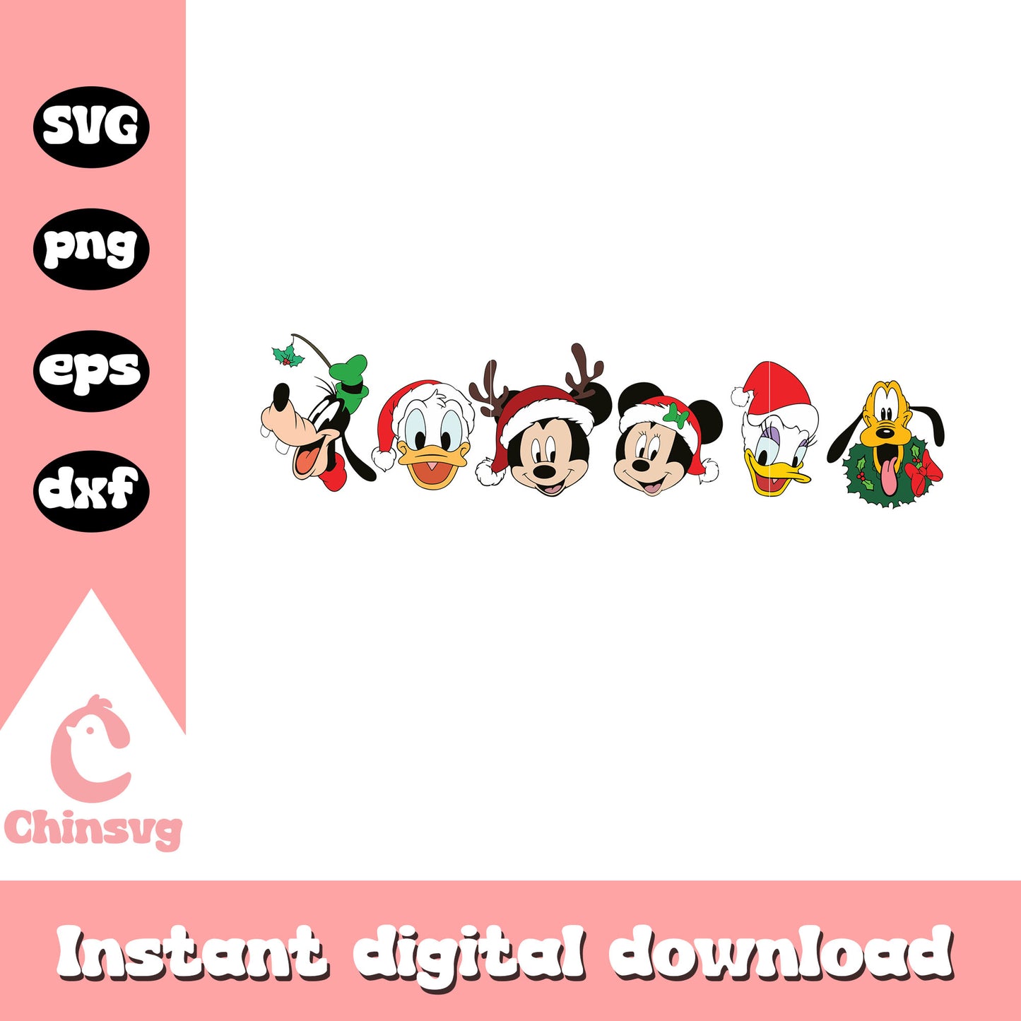 Christmas disney characters face svg, mickey and friends svg