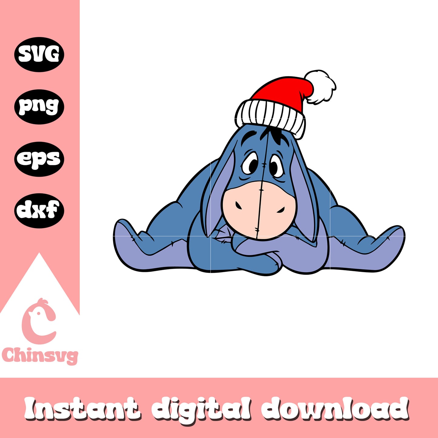 Christmas eeyore santa hat design svg, disney eeyore christmas svg