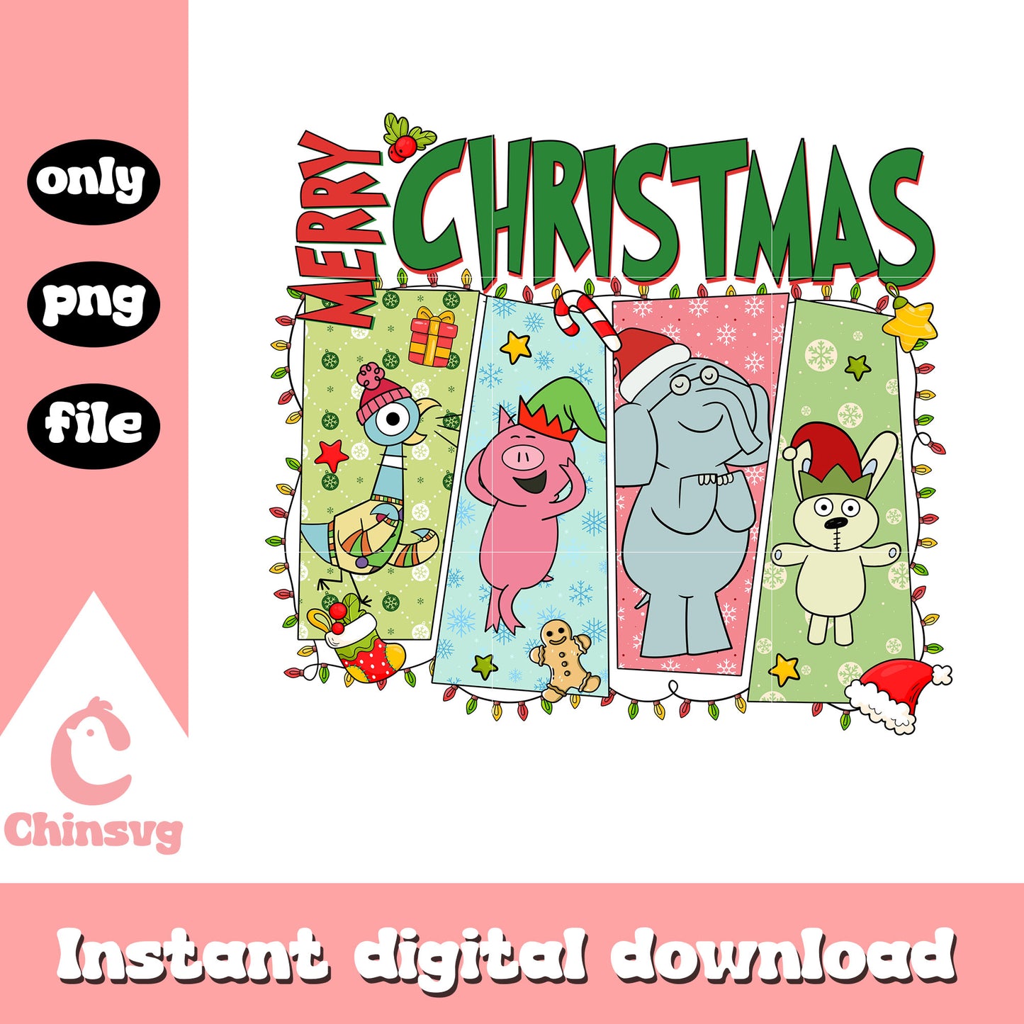 Christmas elephant piggie design png, christmas elephant png