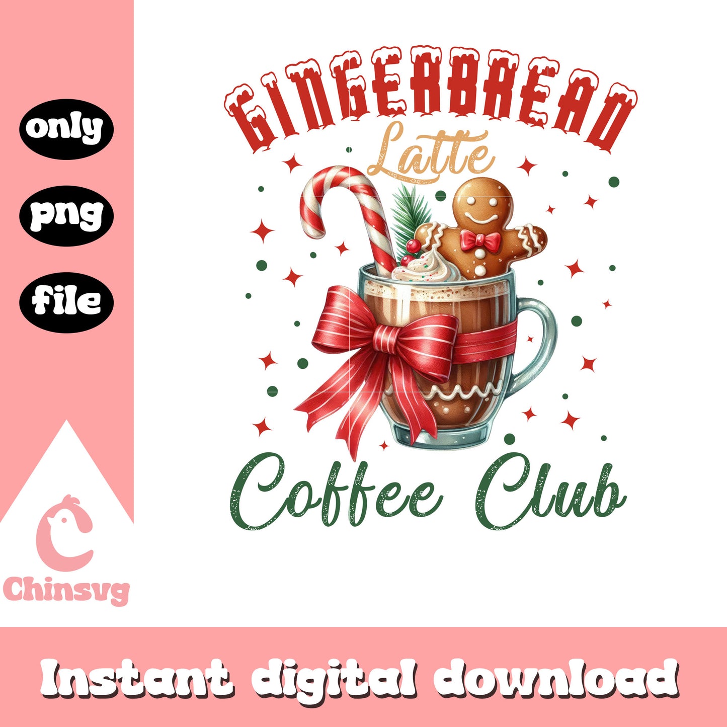Christmas gingerbread latte coffee club png, gingerbread coffee cups png