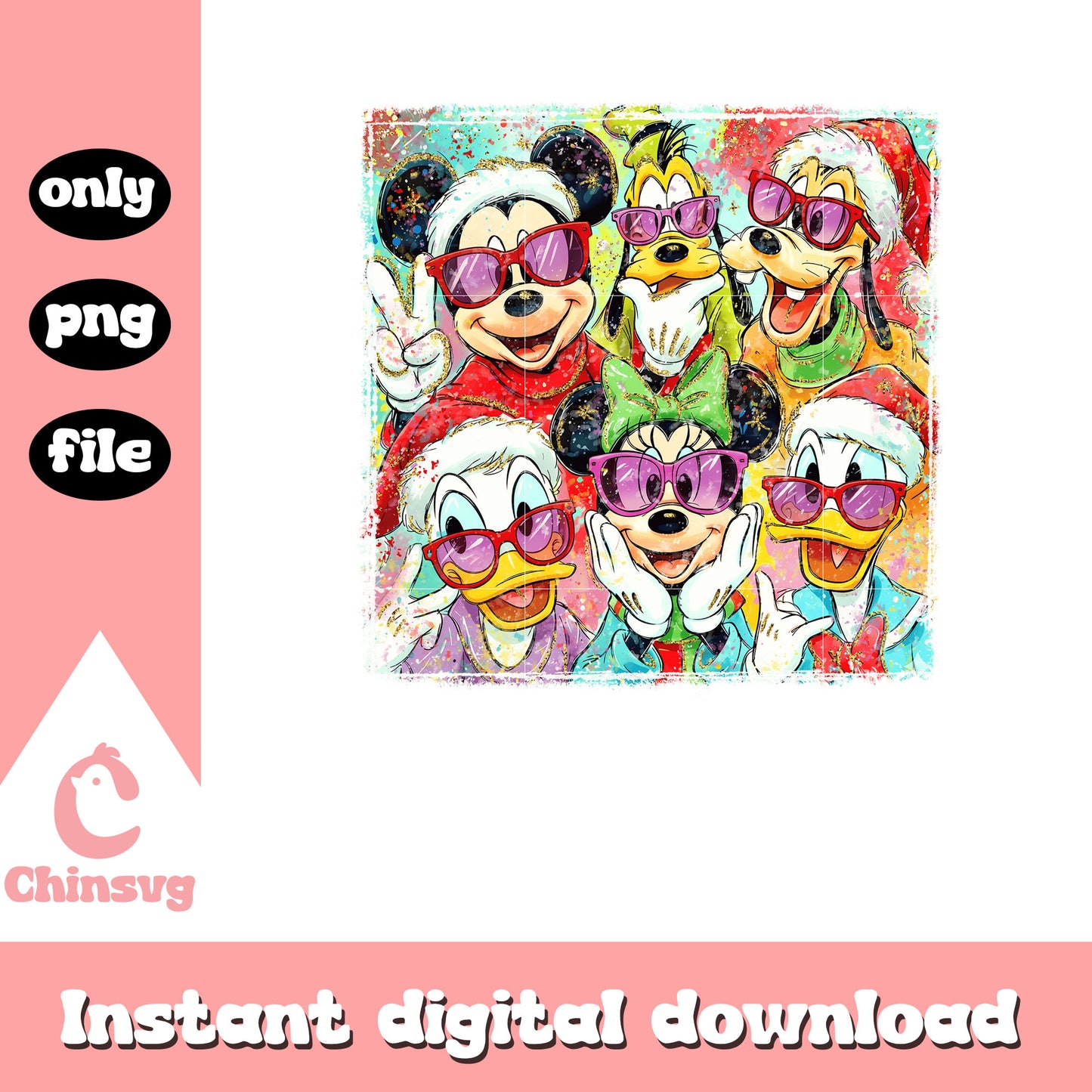 Christmas glitter handwrite mickey png, disney christmas png