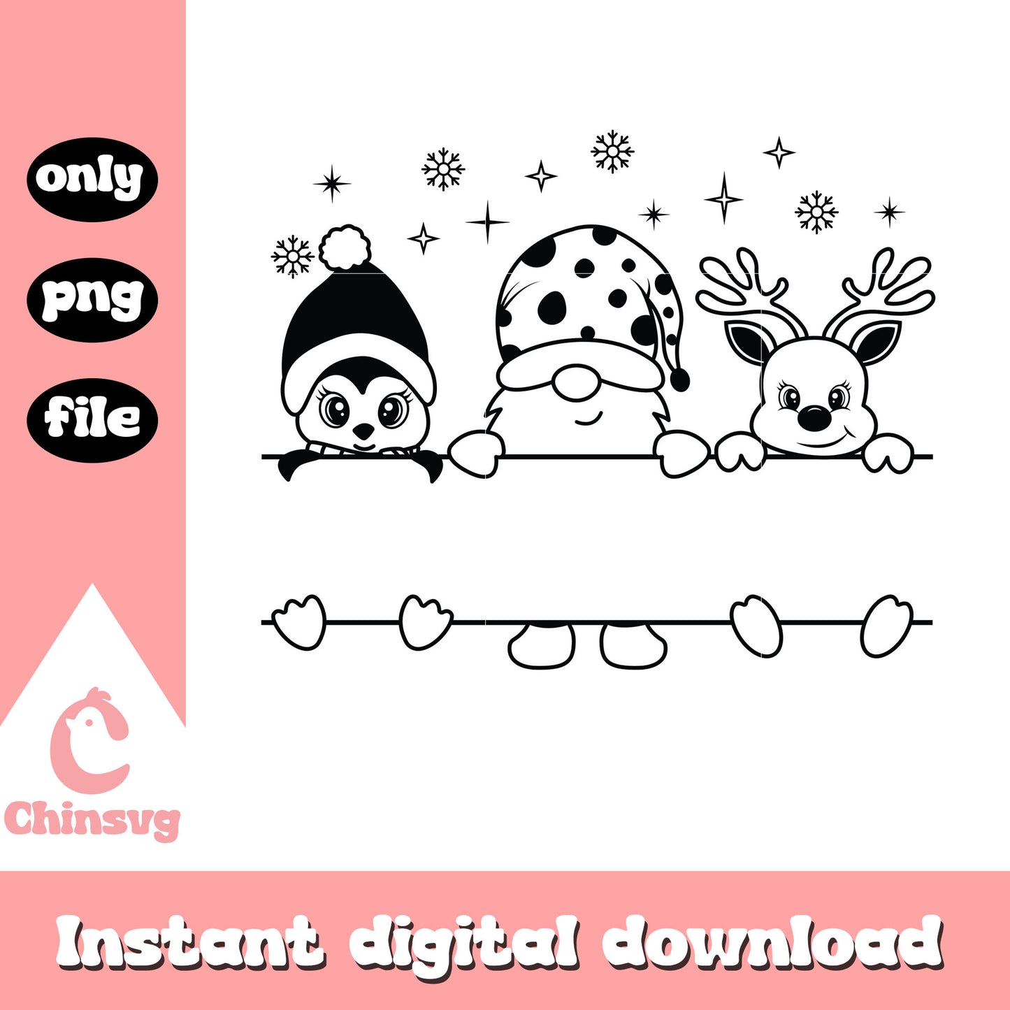 Christmas gnomes friends black white png, christmas gnomes png