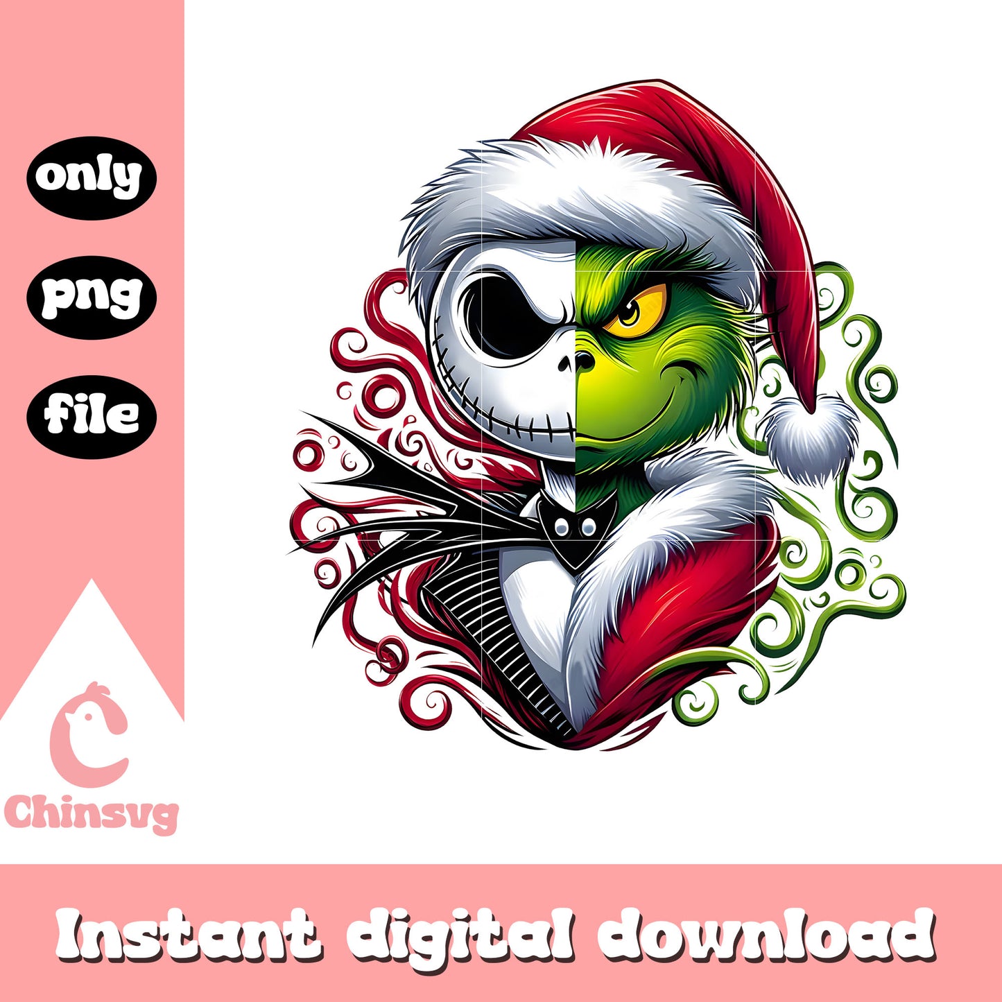 Christmas grinch and jack nightmare santa hat png, happy xmas png