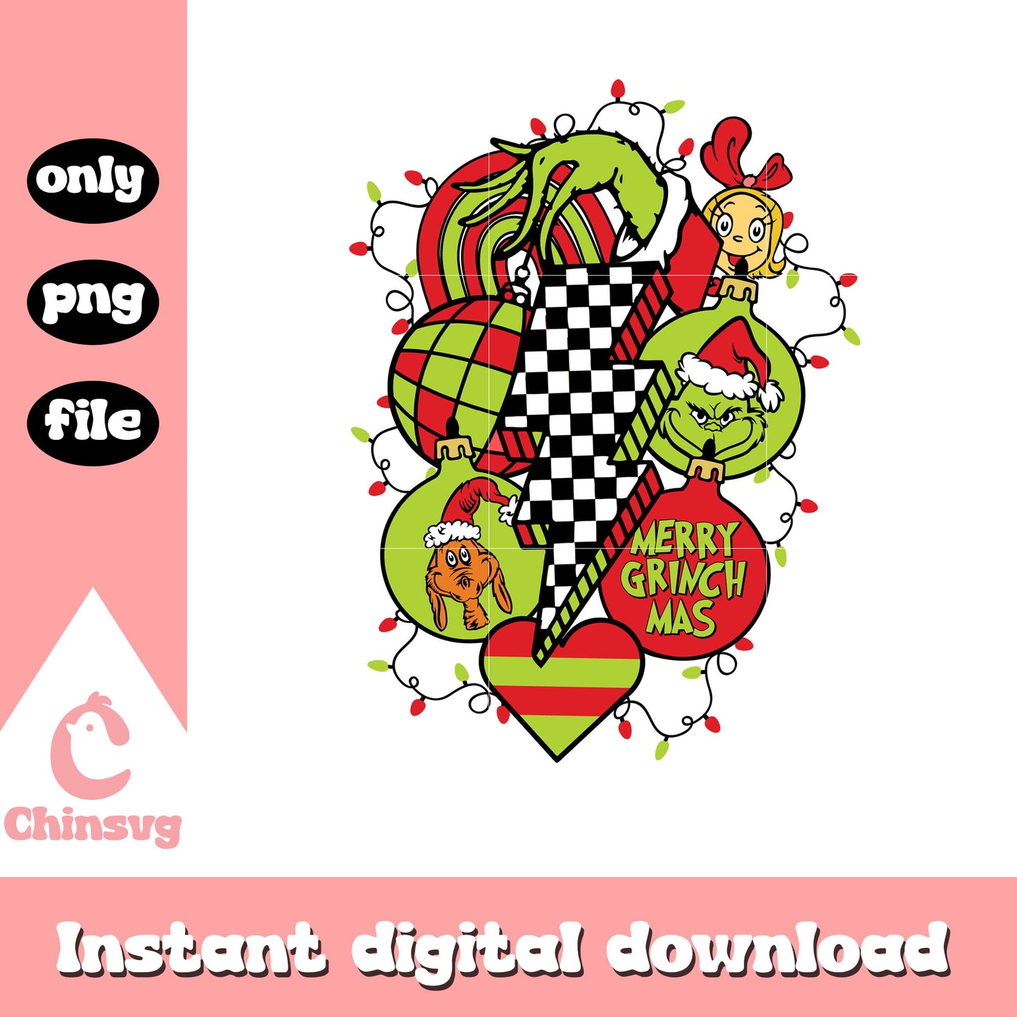 Christmas lightning bolt grinch png, christmas decor png