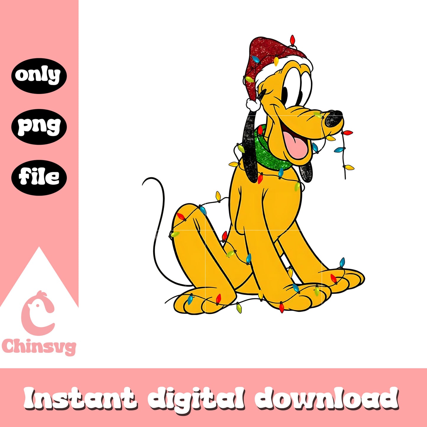 Christmas lights disney pluto design png, pluto christmas png