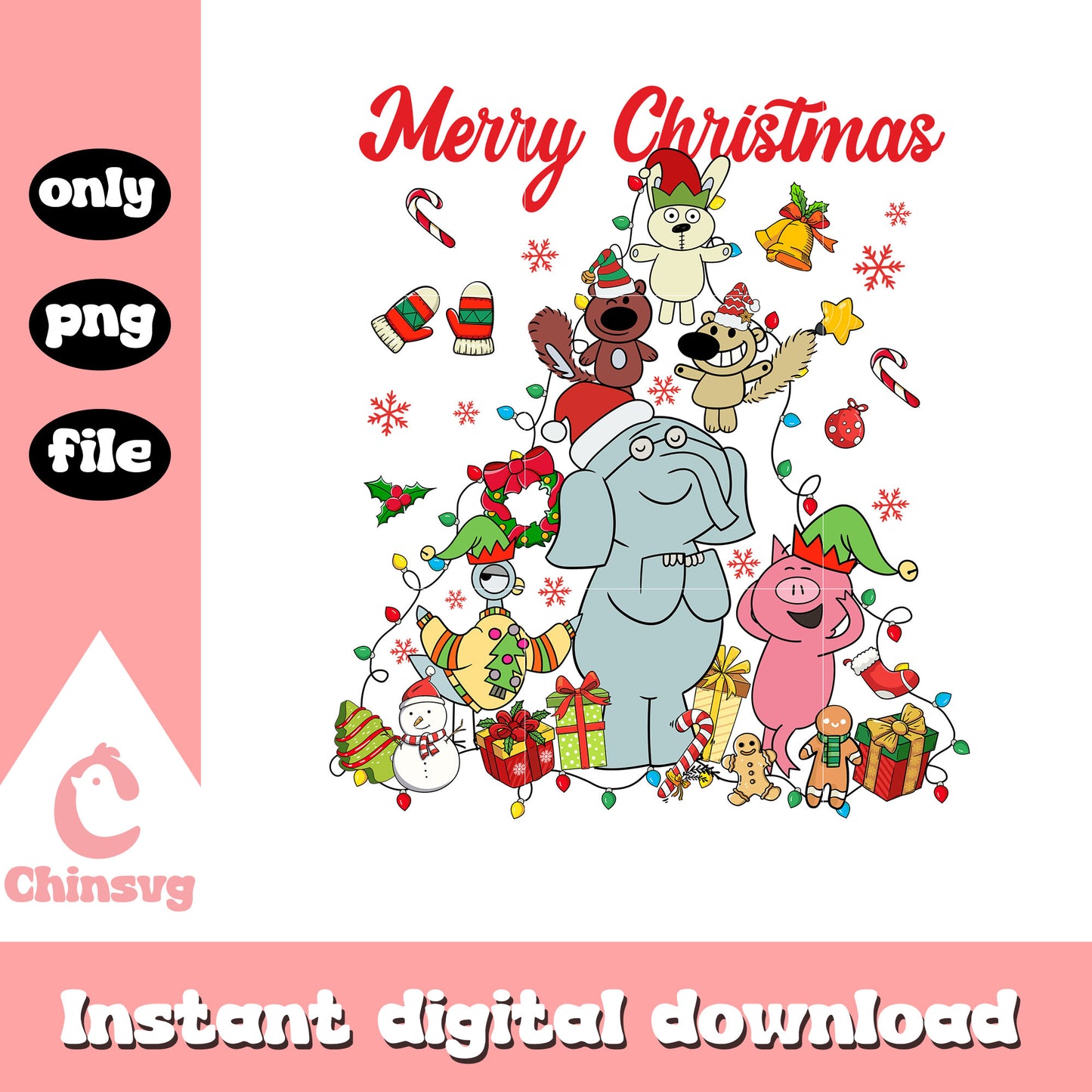 Christmas lights elephant piggie png, christmas elephant png