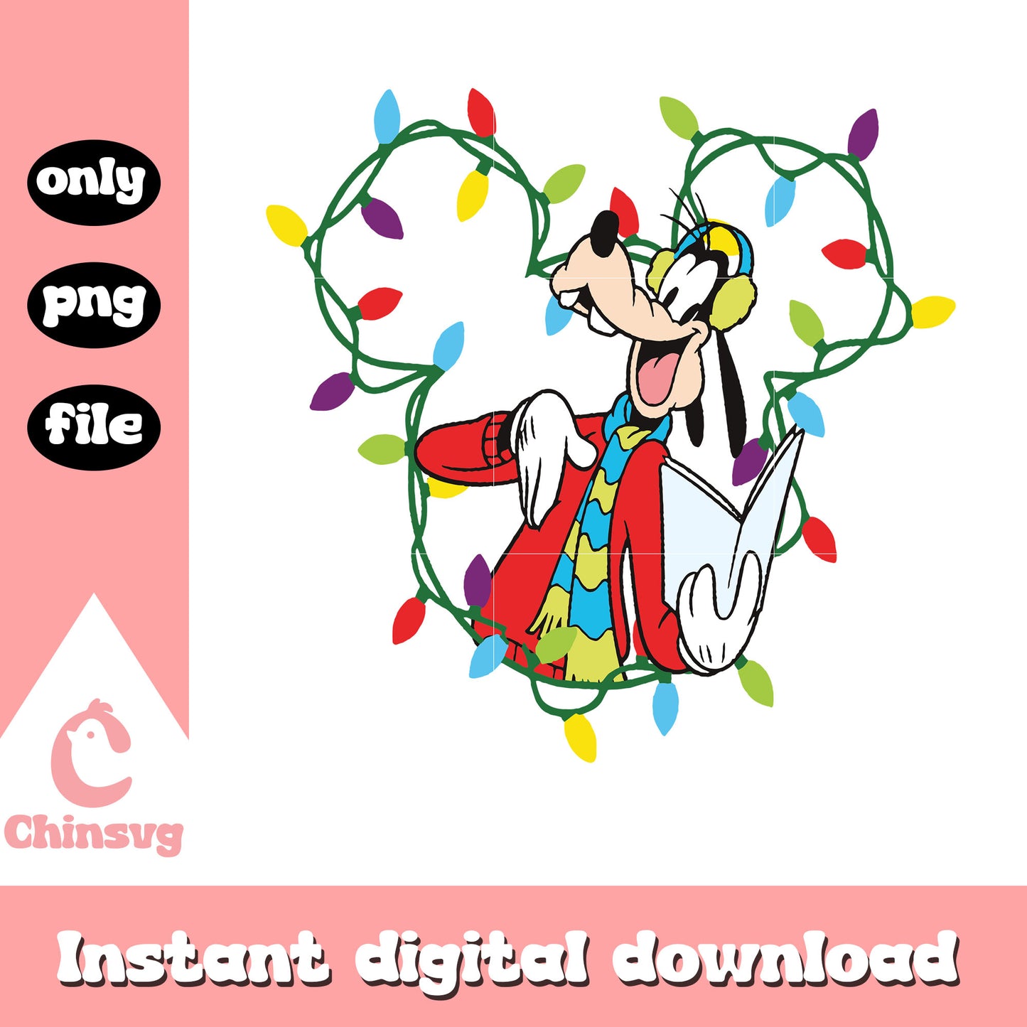 Christmas lights mickey ear goofy png, disney goofy png
