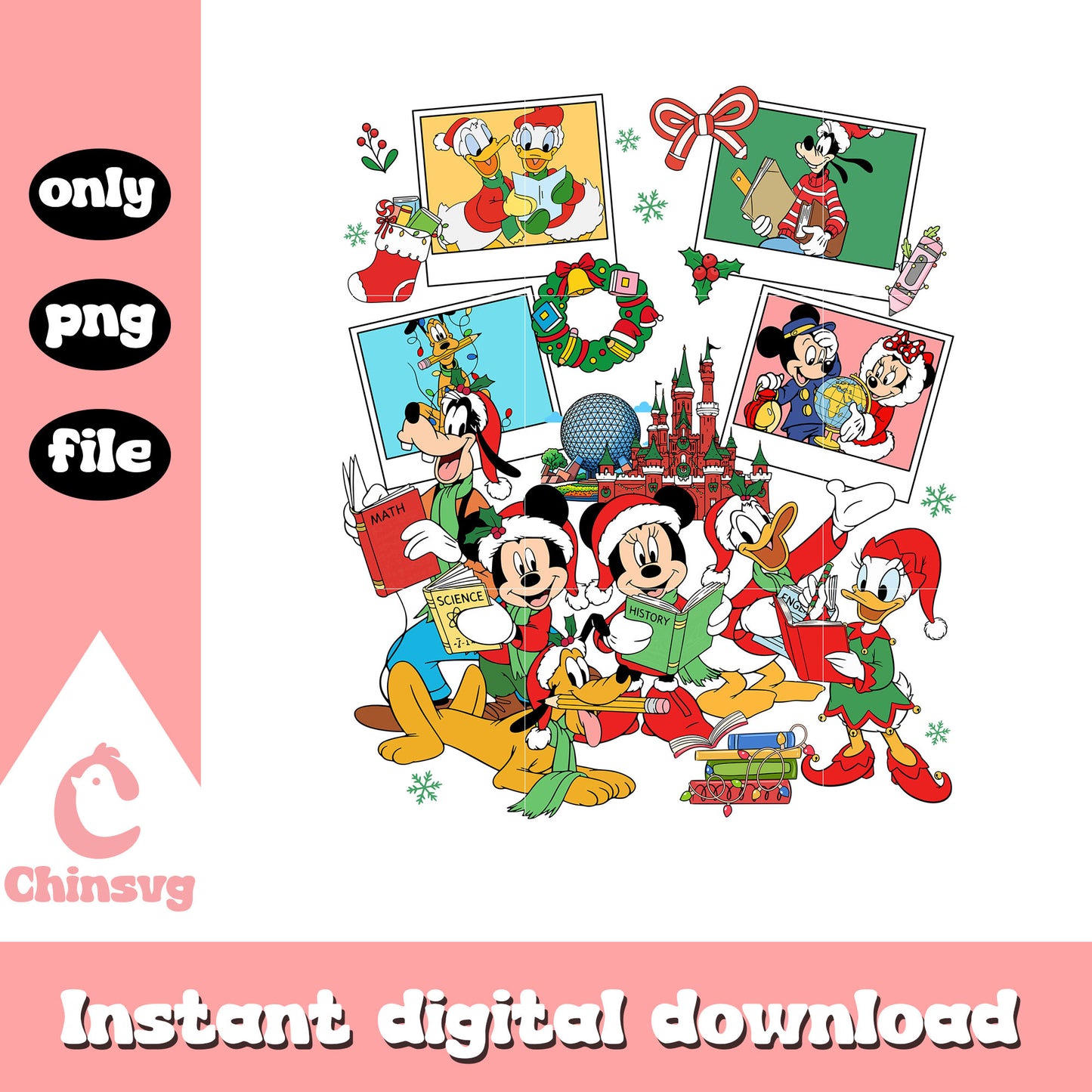 Christmas mickey friends polaroid png, disney christmas png