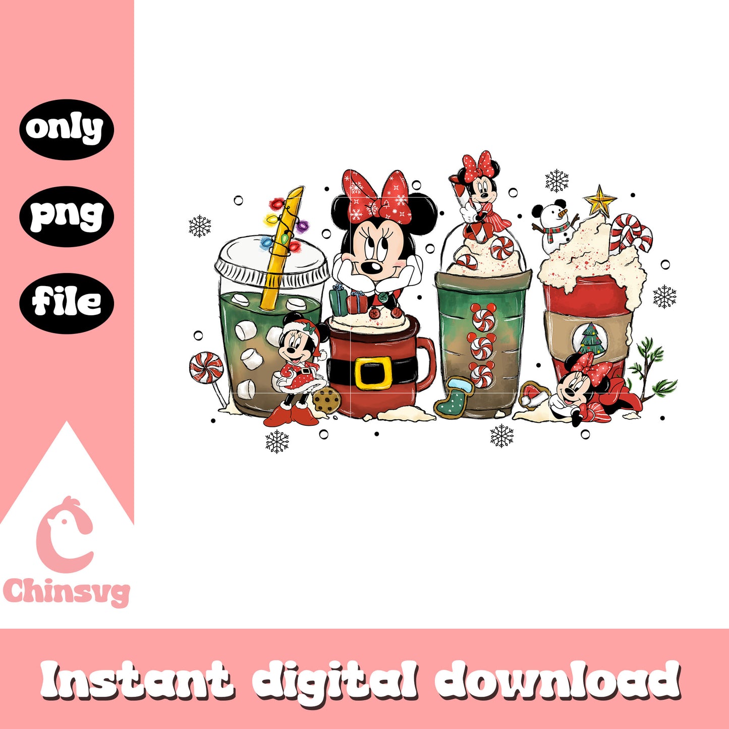 Christmas minnie coffee cup png, disney's a christmas carol png