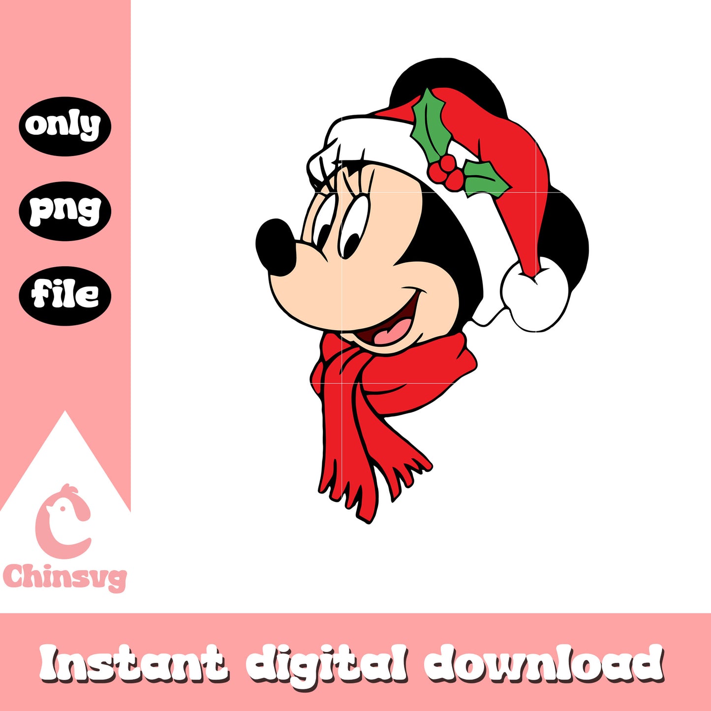 Christmas minnie head santa hat png, minnie mouse christmas png