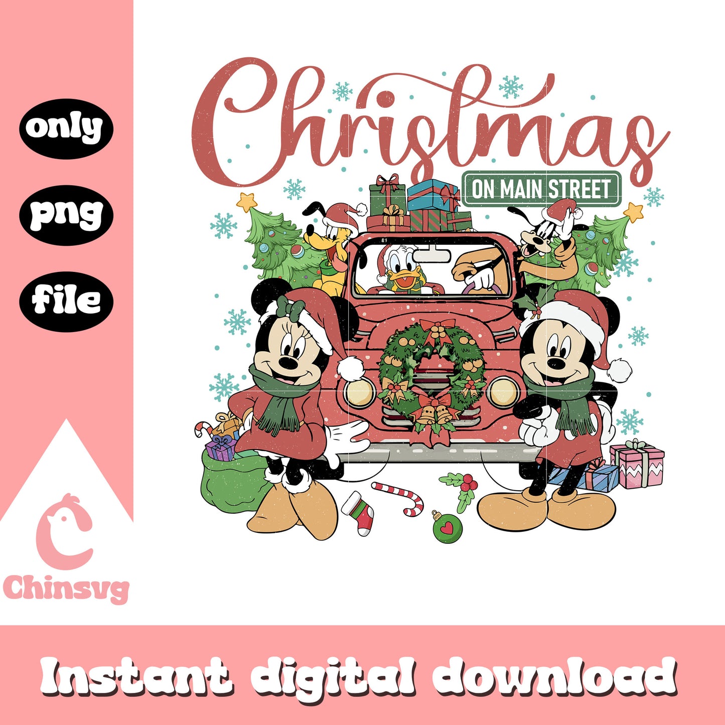 Christmas on main street mickey disney png, christmas disney png