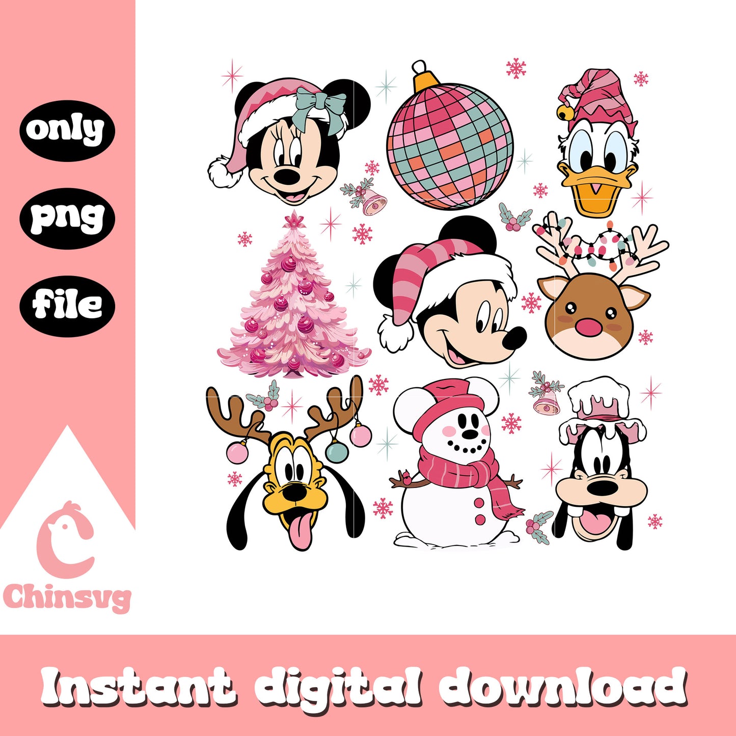 Christmas pink mouse disney design png, pink christmas png
