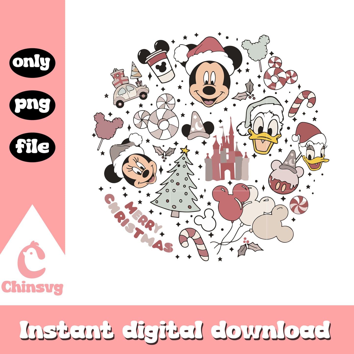 Christmas retro disney mimckey head decor png, mickey friends png