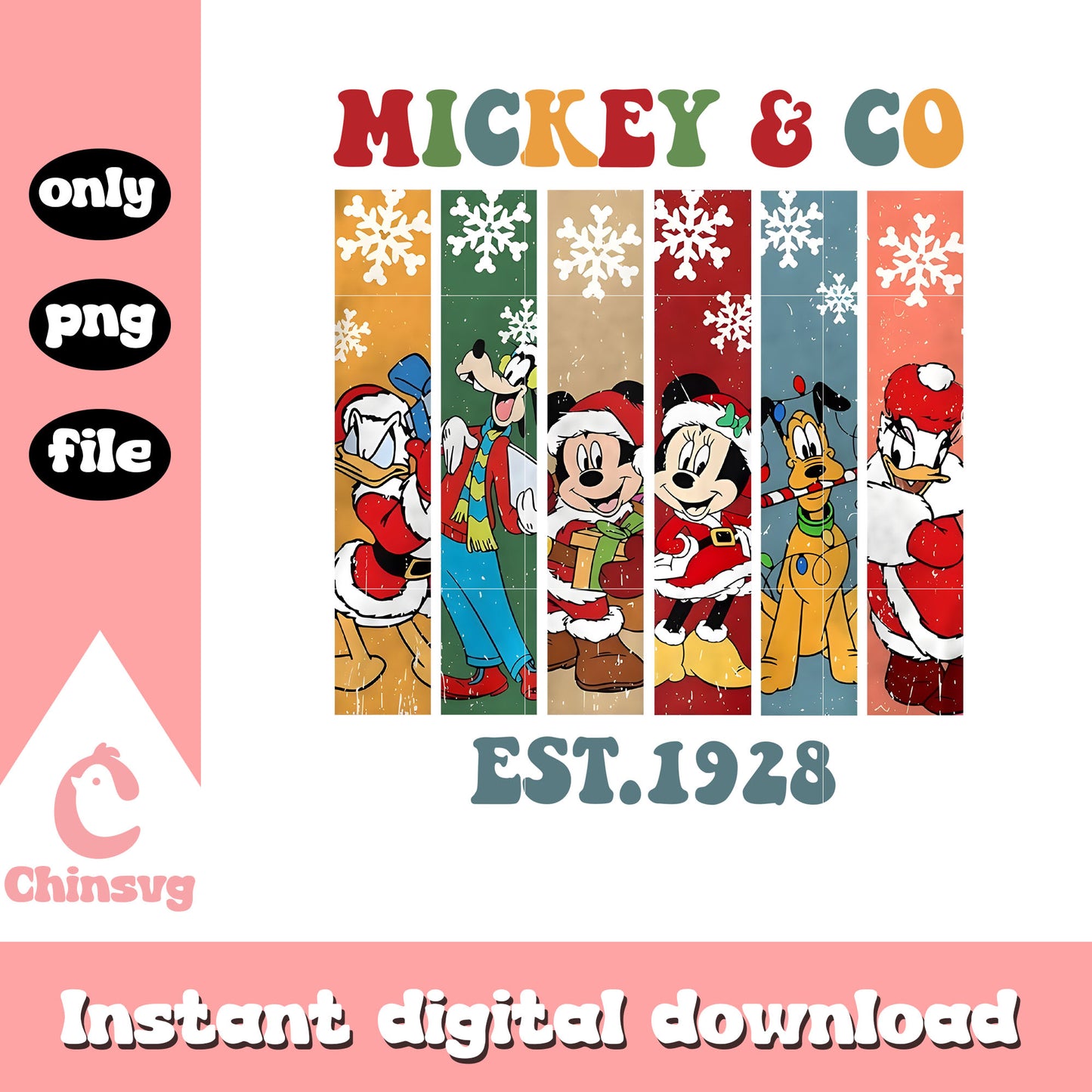 Christmas snow mickey and co est 1928 png, mickey and friends png
