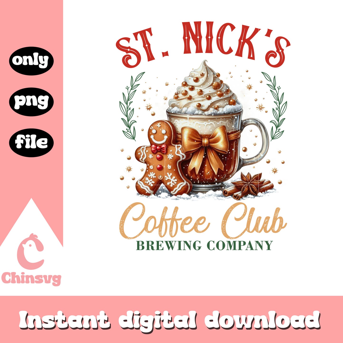 Christmas st. nick's coffee club png, st nick's day png