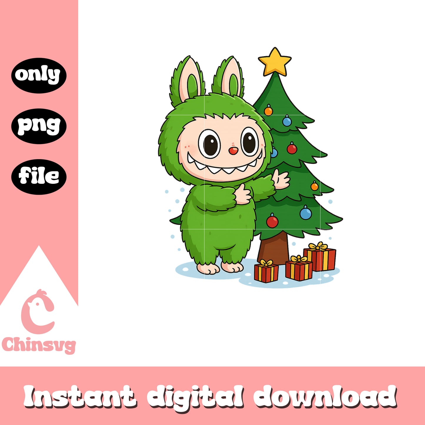 Christmas tree and labubu doll png, secret labubu png