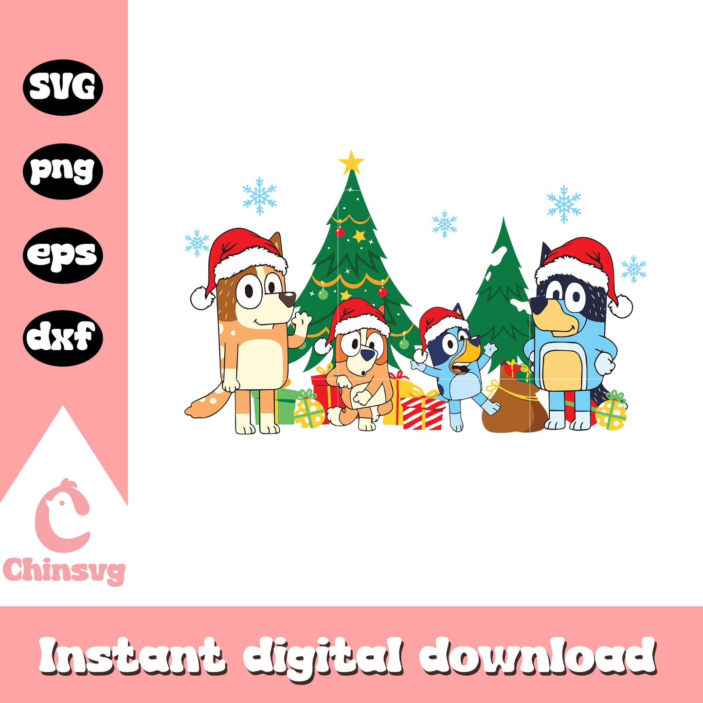 Christmas tree bluey family design svg, christmas bluey svg