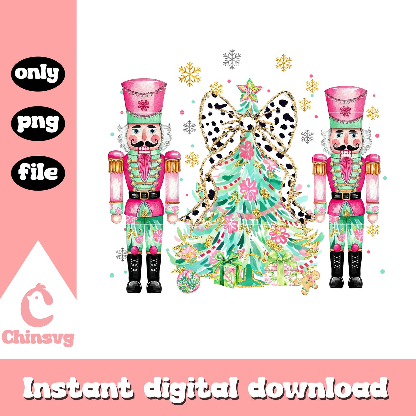 Christmas tree pink nutcracker png, nutcracker christmas png