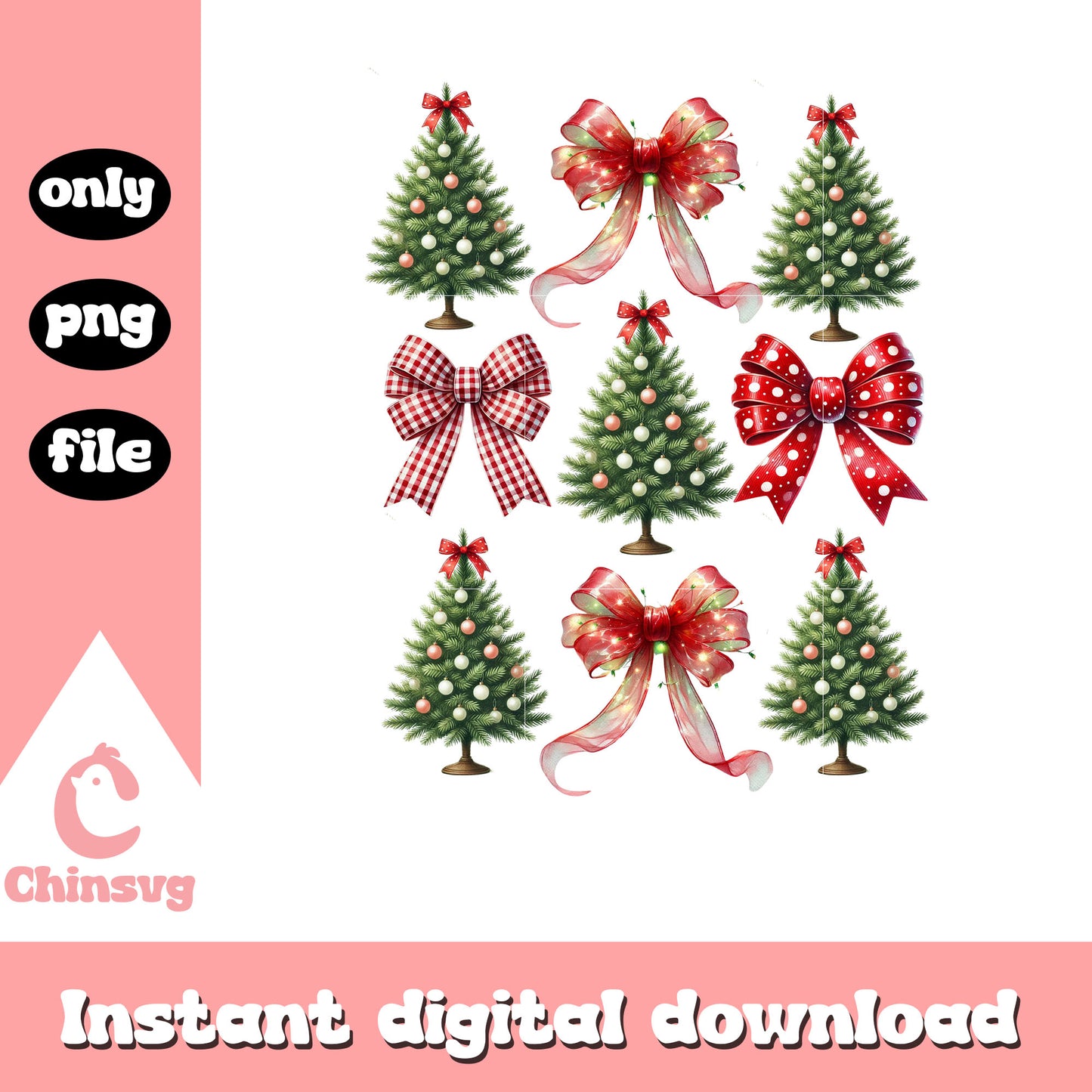 Christmas tree with bow ties design png, christmas tree clipart png