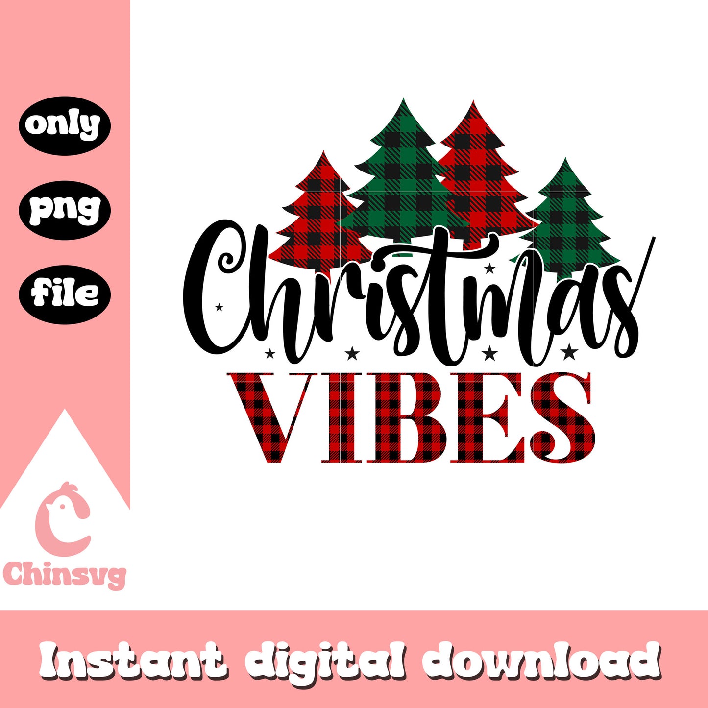 Christmas vibes trees plaid design png, christmas vibes png