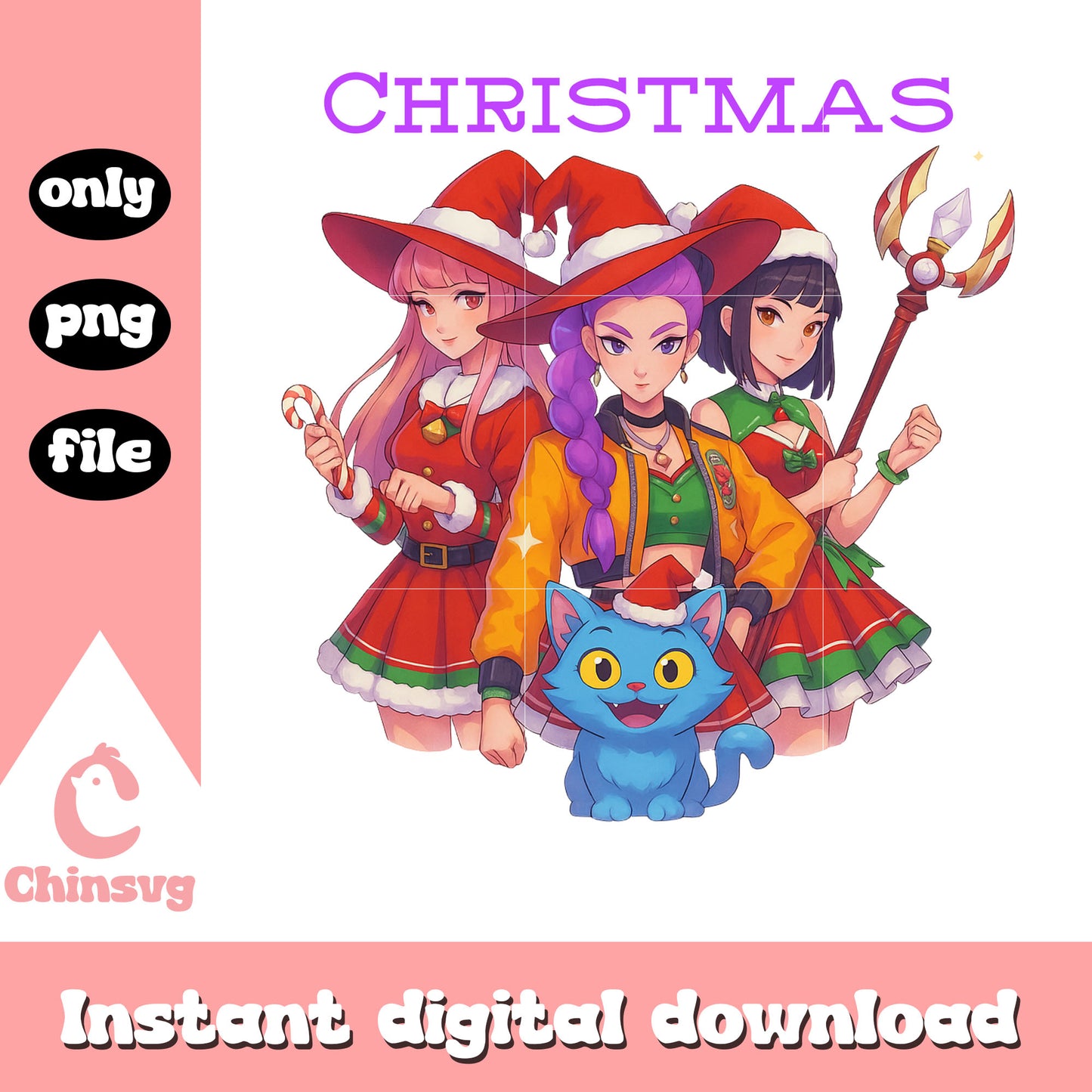 Christmas witch huntrix members png, christmas outfits png