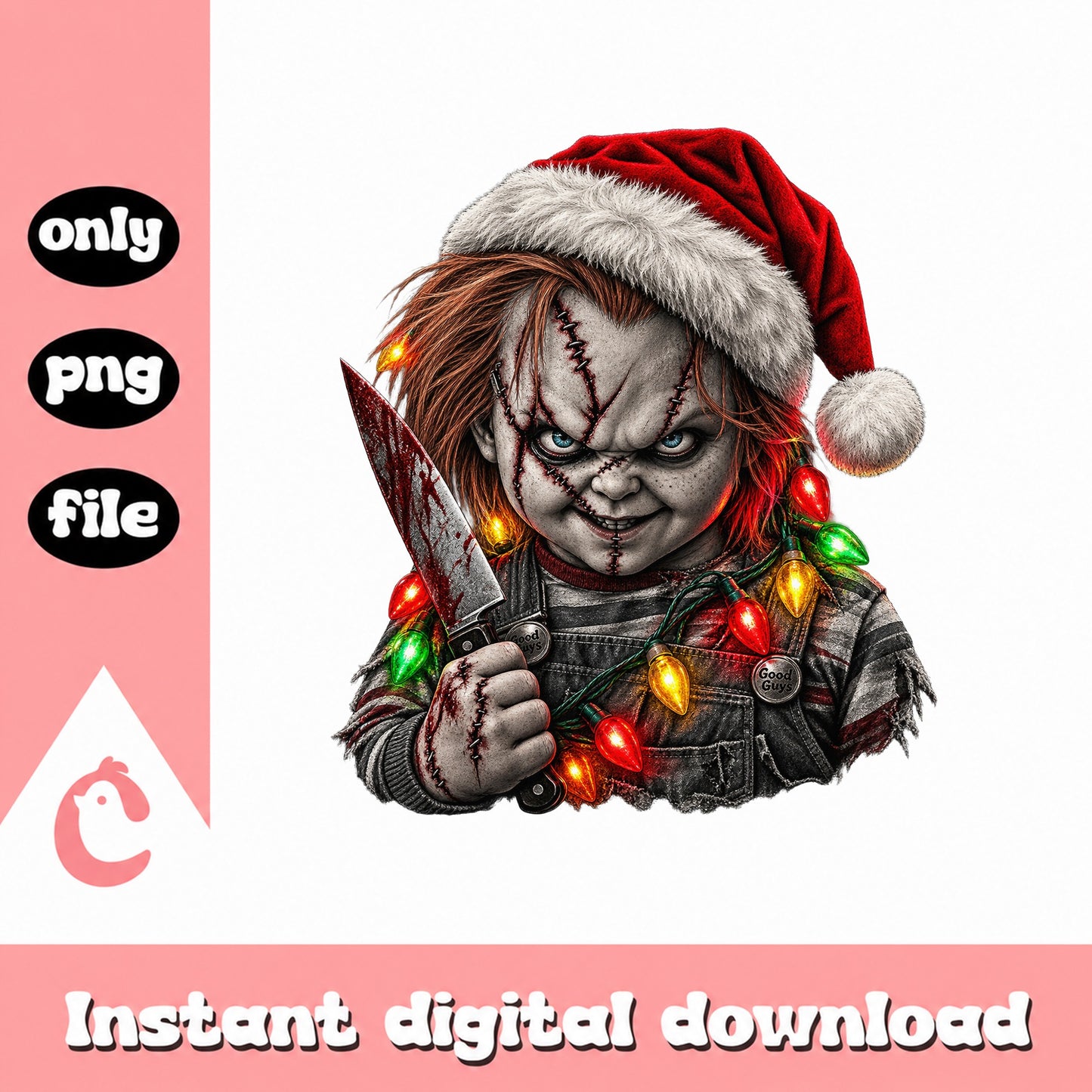 Chucky Christmas PNG, Horror Christmas Lights, Holiday PNG