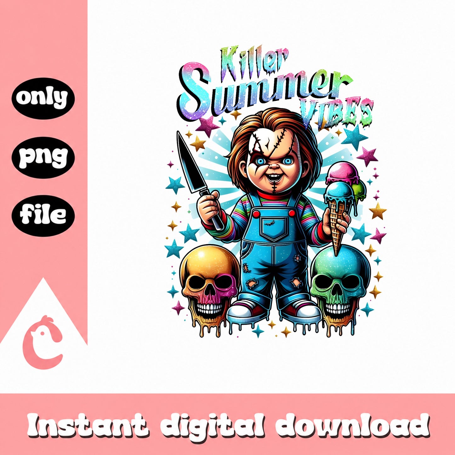 Chucky Killer Summer Vibes PNG, Horror Summer PNG, Skull PNG