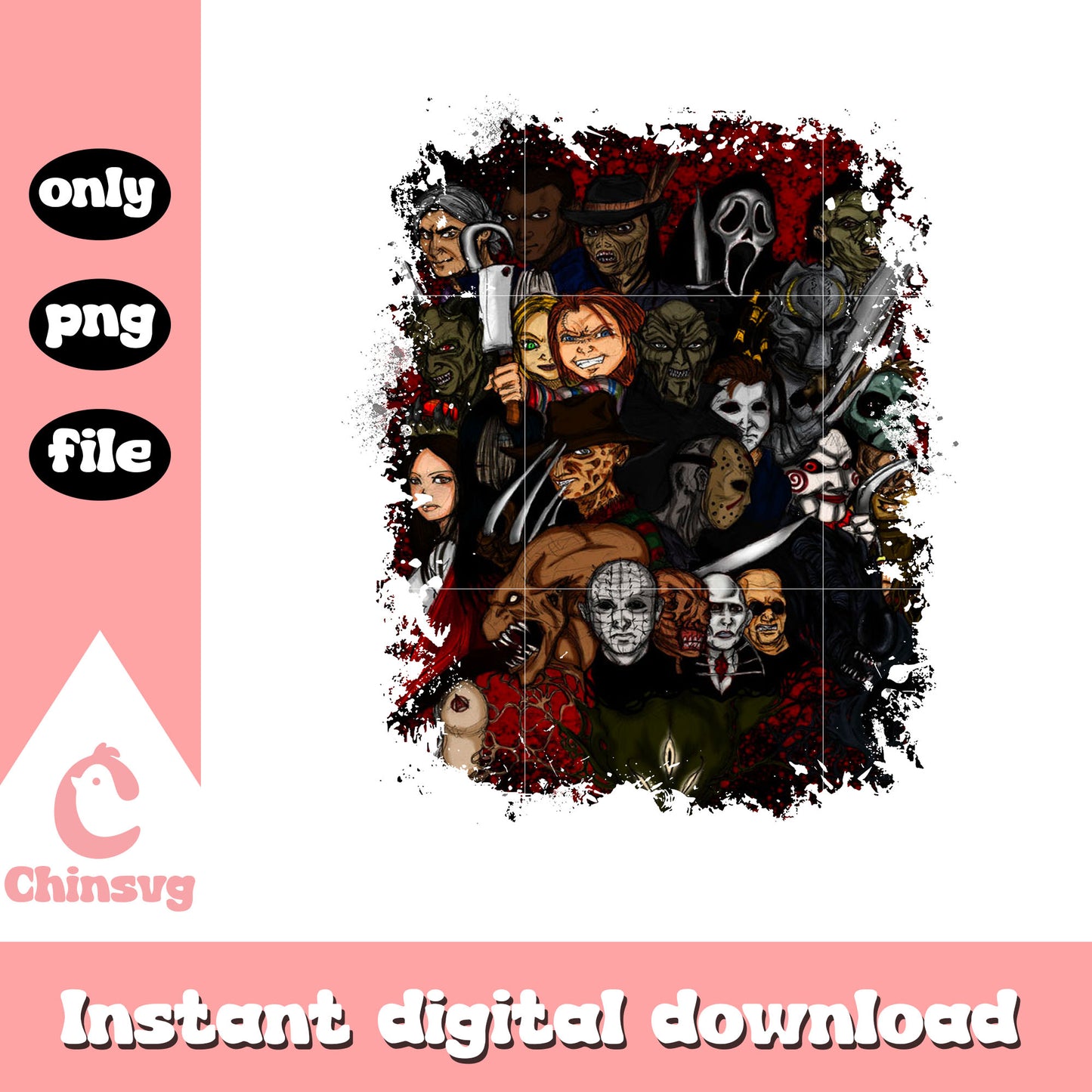 Chucky and horror characters png, all character in horror movies png