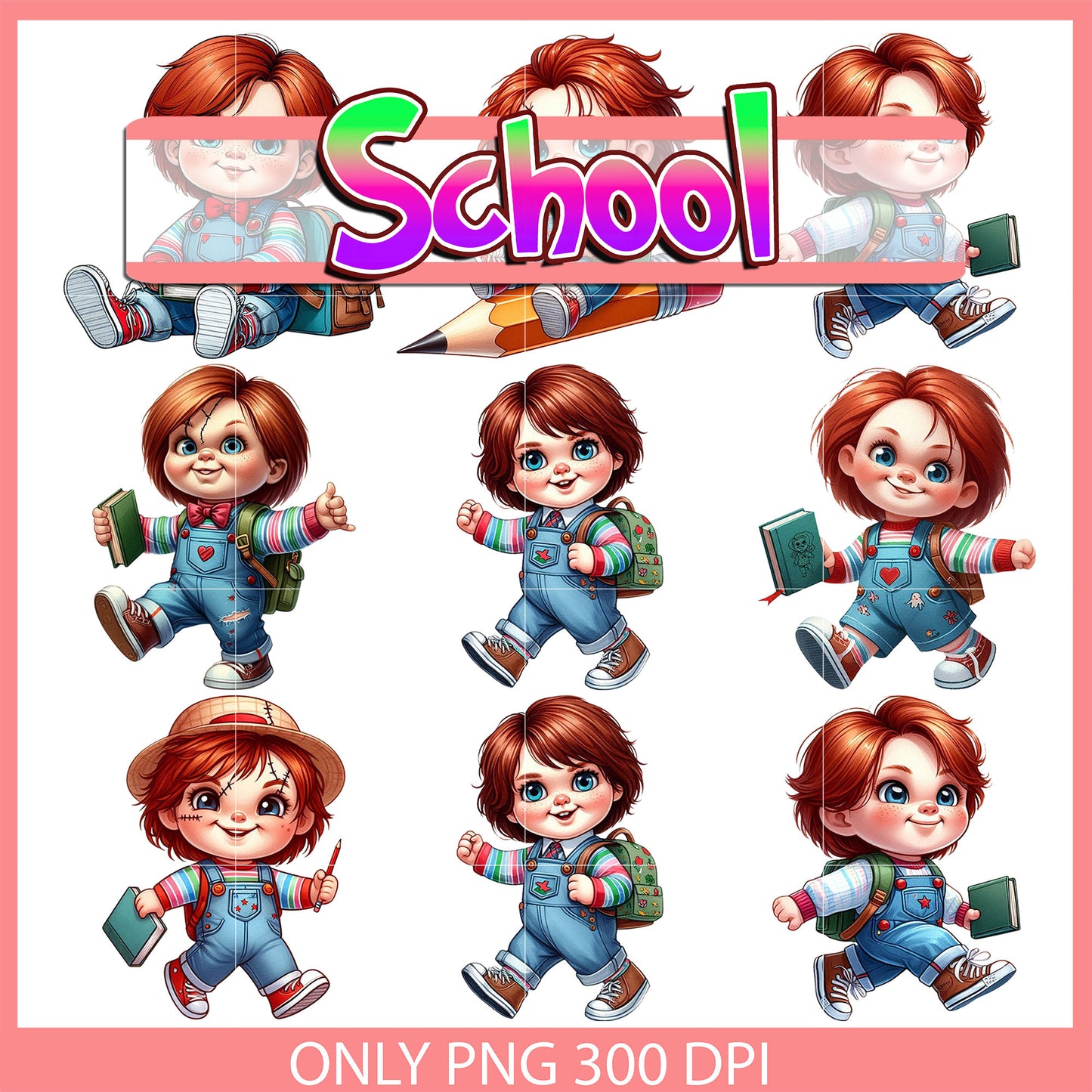 Chucky back to school design bundle png, chucky character png