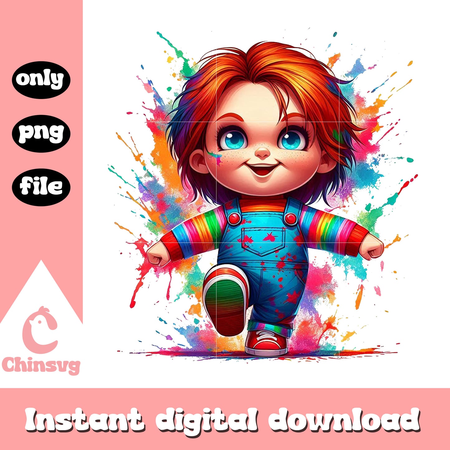 Chucky chibi colorful halloween design png, halloween holiday png