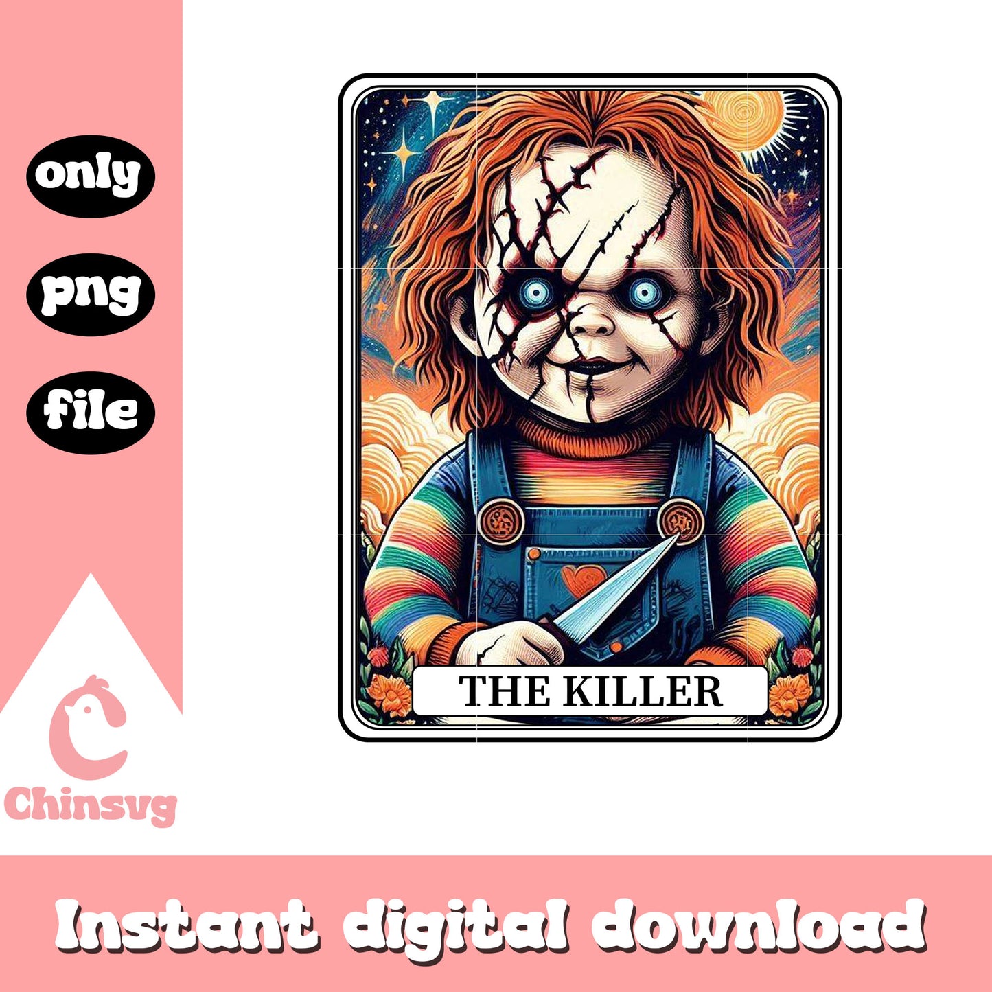 Chucky halloween tarot card png, american horror story cast png