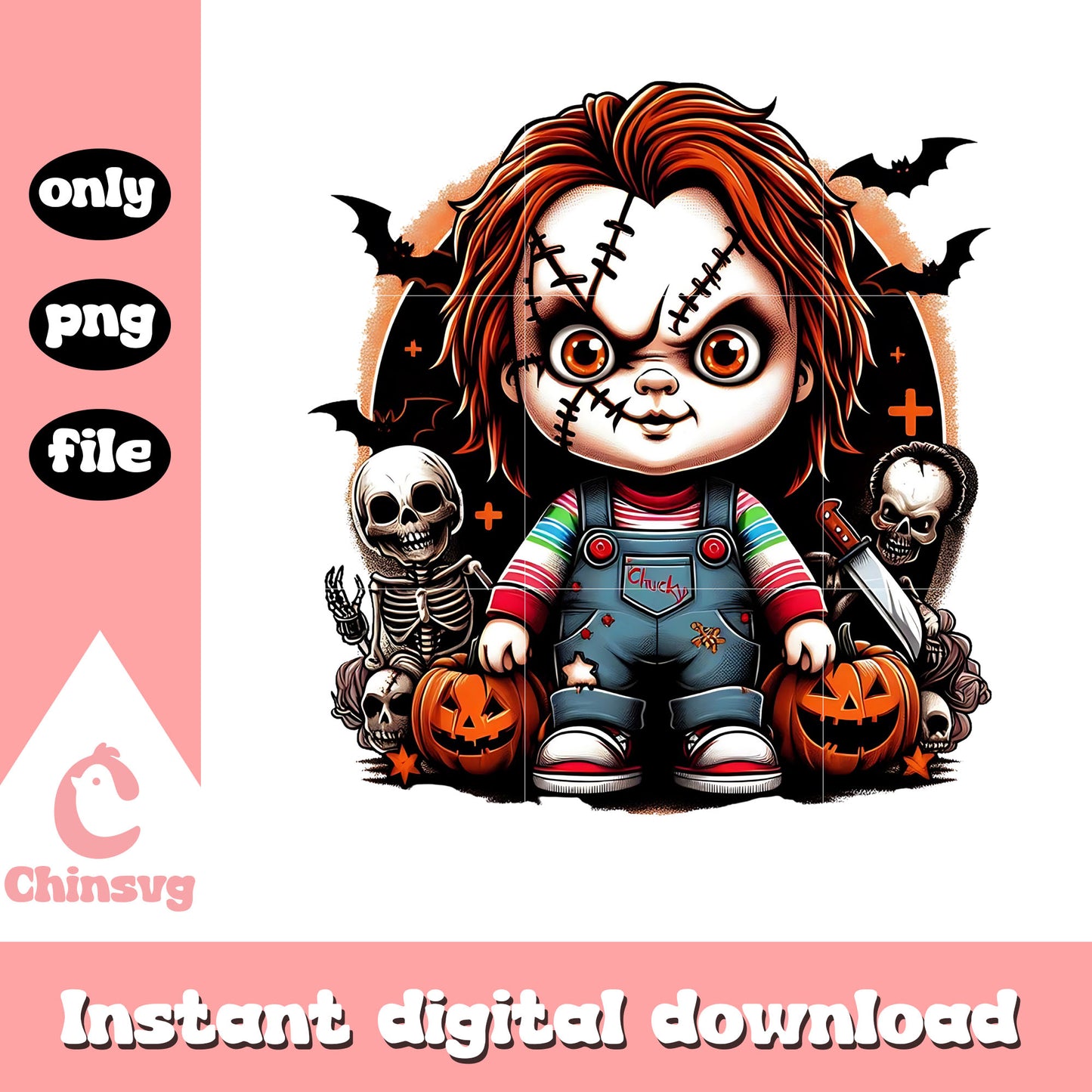 Chucky hallowen horror night png, halloween background png