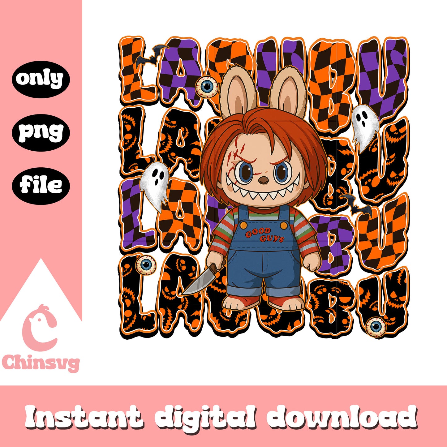 Chucky labubu doll design png, chucky character png, labubu art png