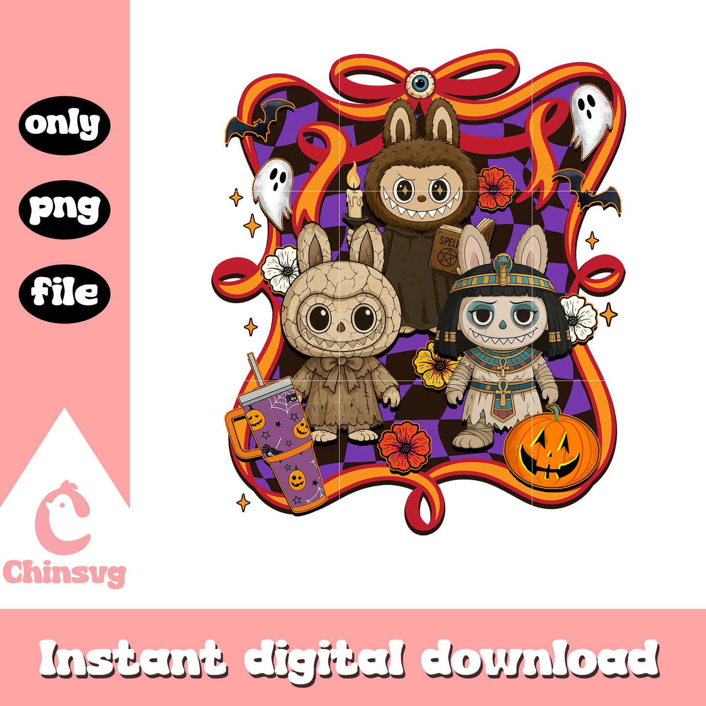 Classic monsters halloween labubu coquette bow png, labubu character png