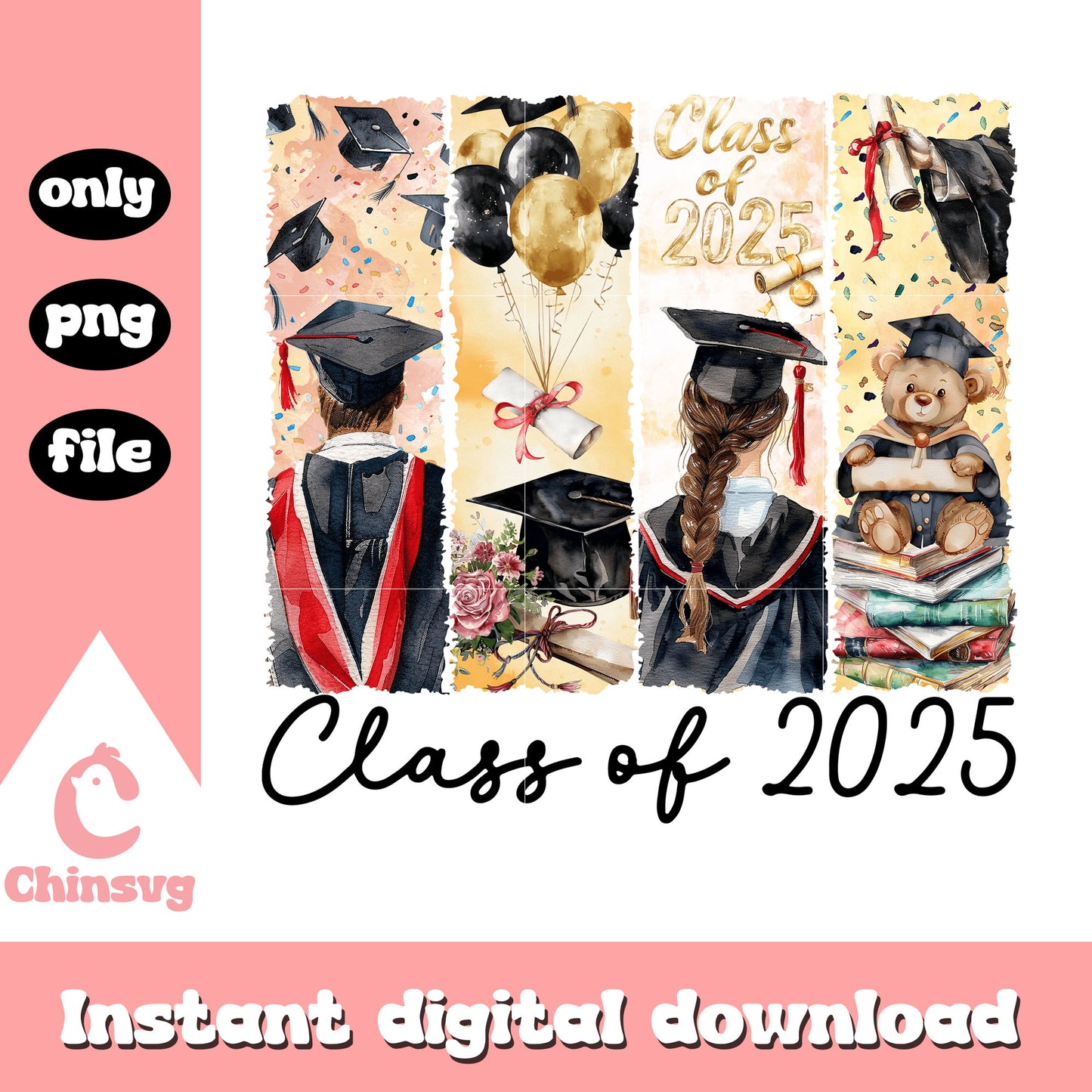 Class of 2025 watercolor design png, classes 2025 png