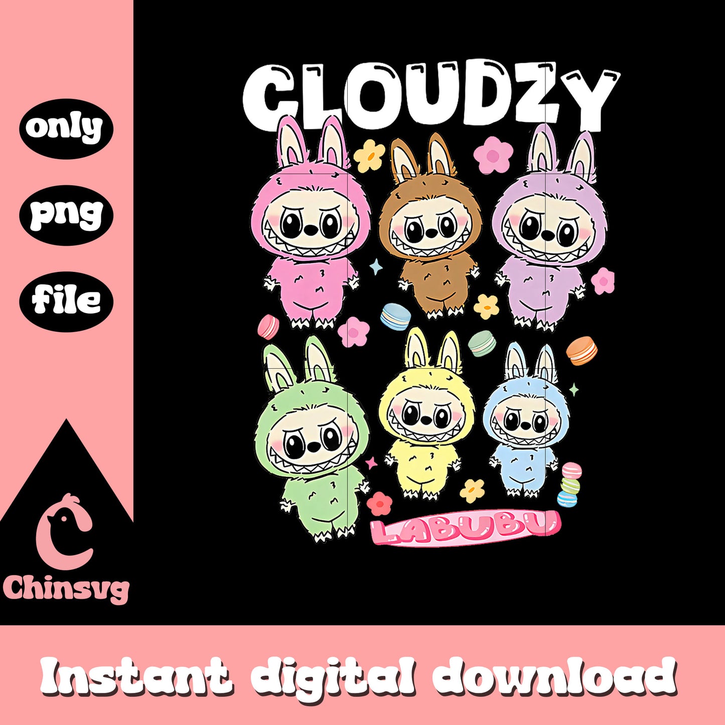 Cloudzy labubu dolls design png, labubu clothing png