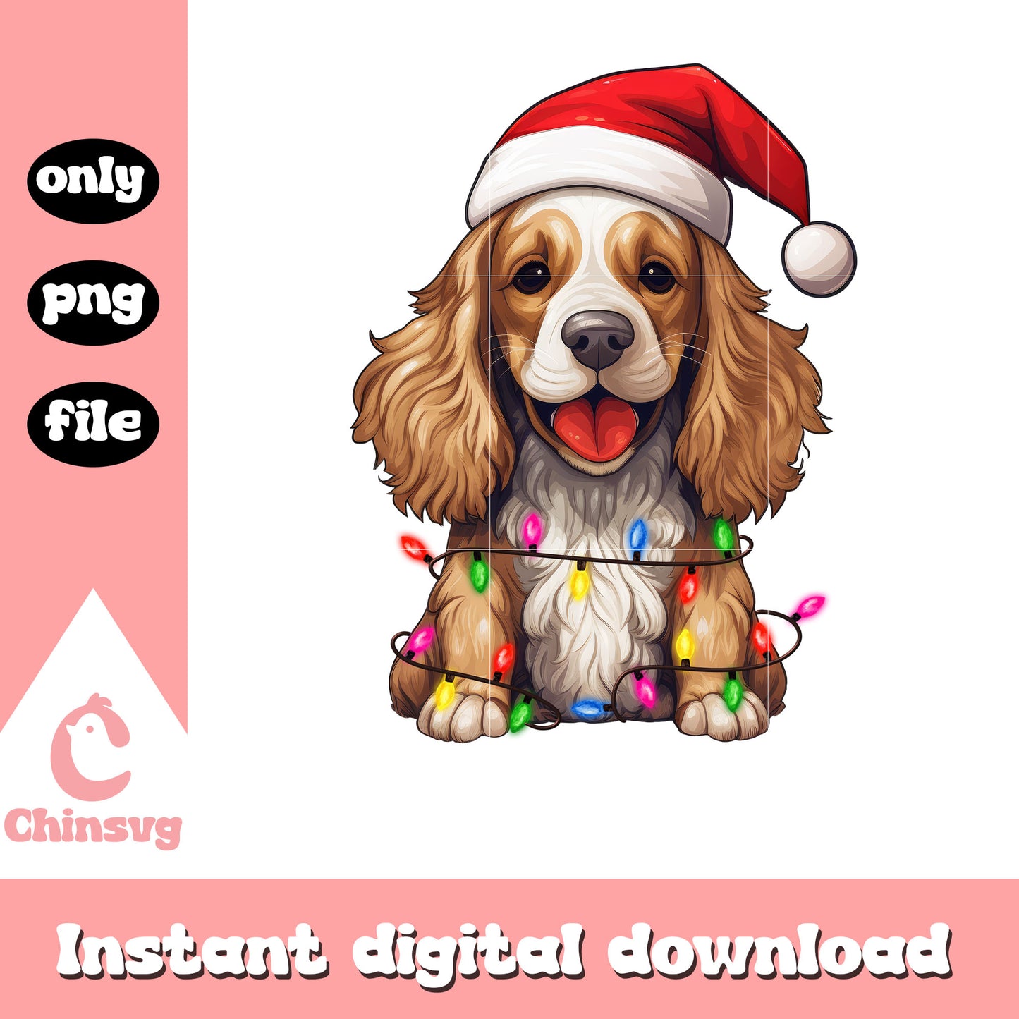 Cocker spaniel dog santa hat christmas lights png, cocker spaniel png